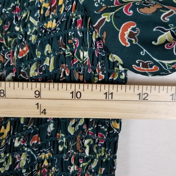 Max Studio Green Floral Smocked Tiered Maxi Dress Puff Sleeve 1904D63 XS - Picture 7 of 9